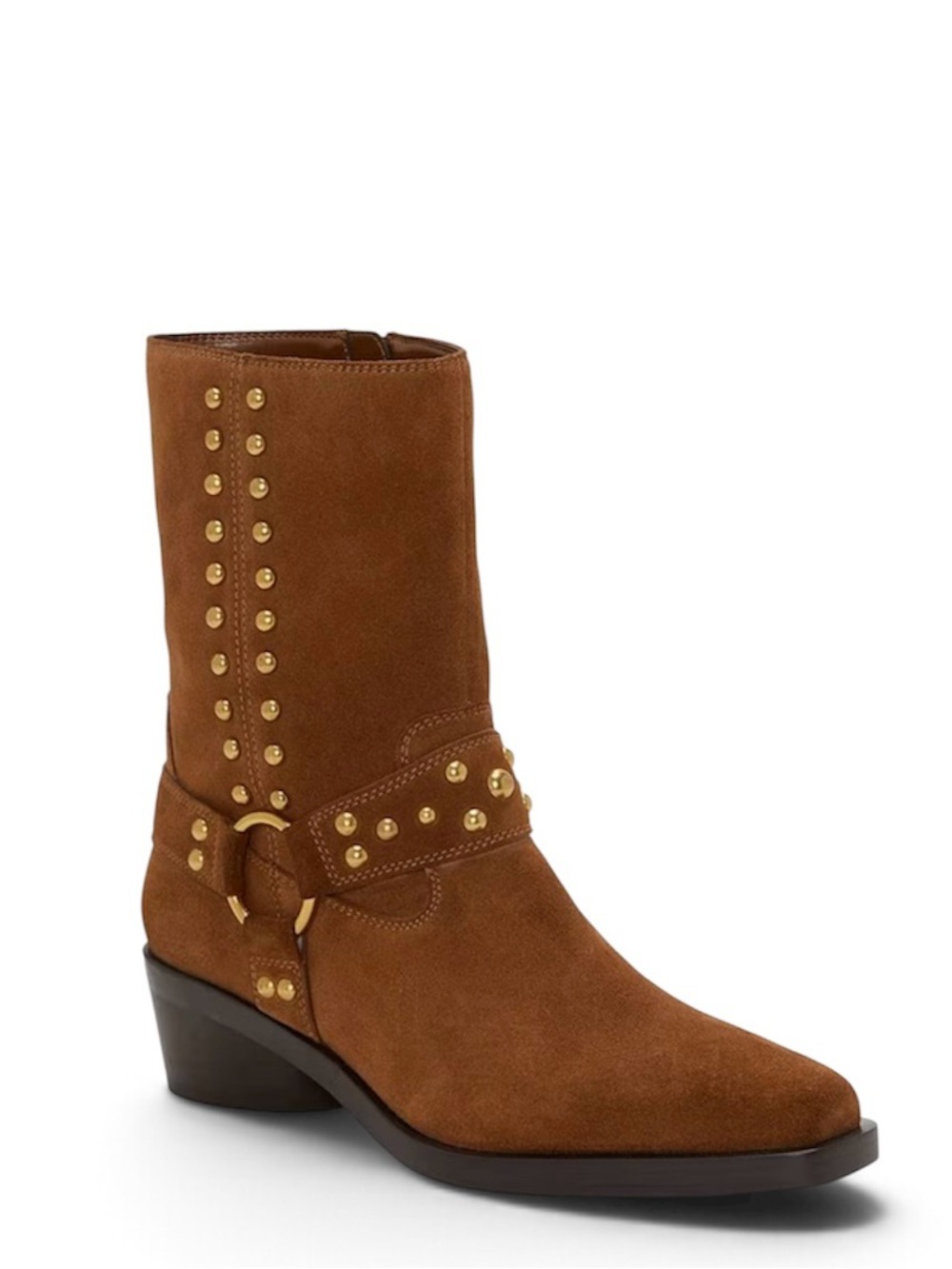Vince Camuto Roista Suede O-Ring Harness Hardware Studded Moto Boots size: 6
